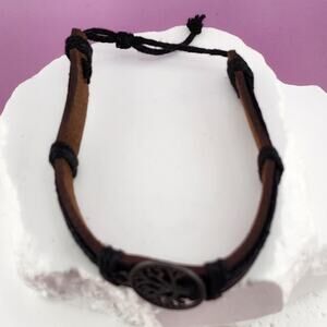 Tree of Life Brown Black Leather Look Cord Bracelet Adjustable Boho Unisex